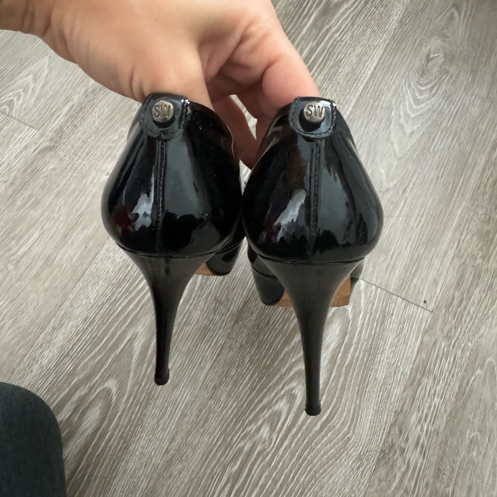 Stuart Weitzman Open Toe Black Stilettos - image 2